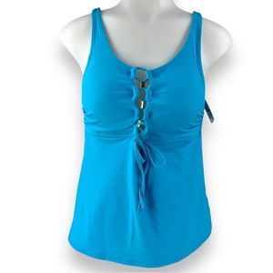 Time and Tru WOMENS SMALL (4-6) Lace Up Front Tankini Swim Bikini Top Aqua Blue